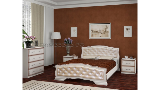 Кровать "Карина-10" дуб молочный, светлая кожа 160*200